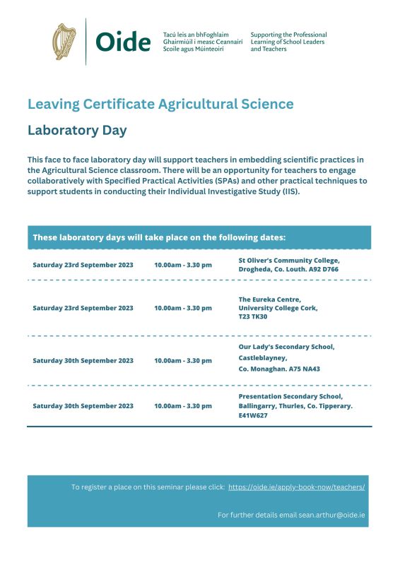 2 flyer leaving certificate agricultural science laboratory day
