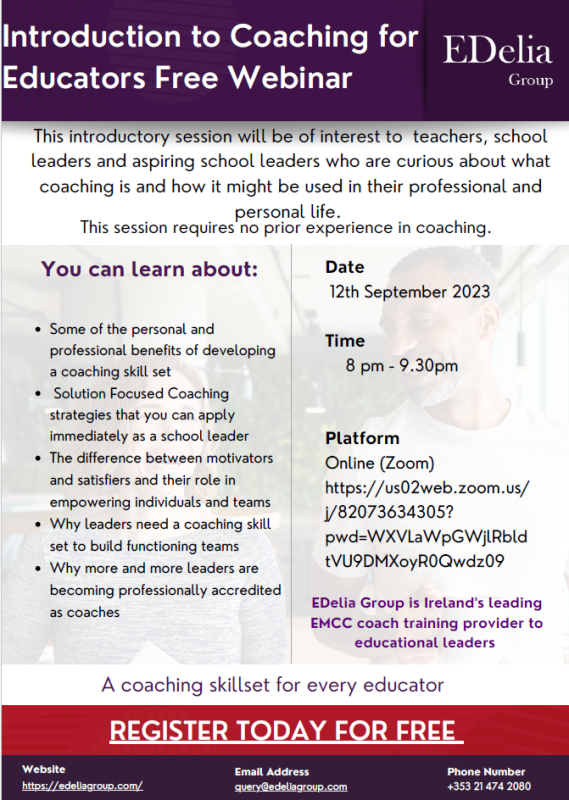 introduction to coaching for educators free webinar poster