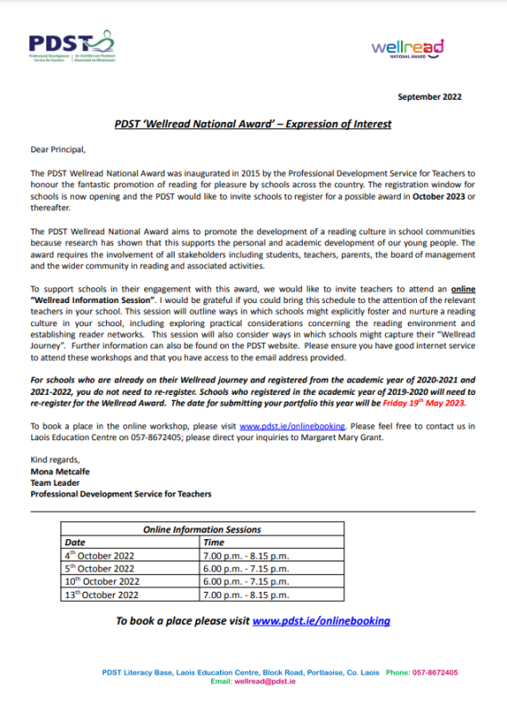 pdst letter